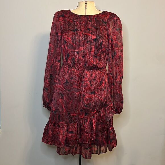 NWT Tommy Hilfiger Red & Black Ruffle Front Dress - Size 2 - Picture 2 of 16